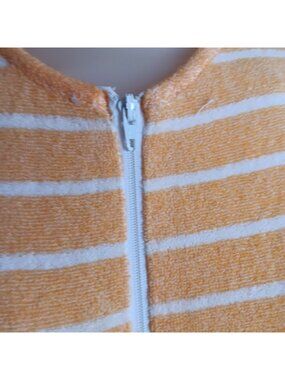 Small Vintage Romper 80's Orange Striped Terry Cloth Womens Zipper & Belt Tie